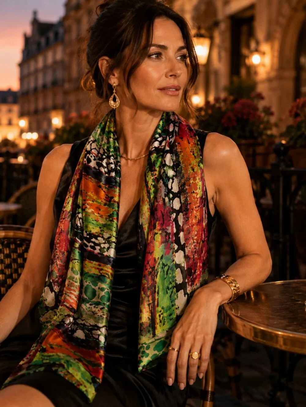 EVOLVE Multicolor Abstract Silky Scarf Tropical Art Print Wrap